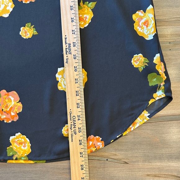 LOFT Dark Grey Blouse with Yellow Floral Print and Ruffle Cuffs - Picture 9 of 9